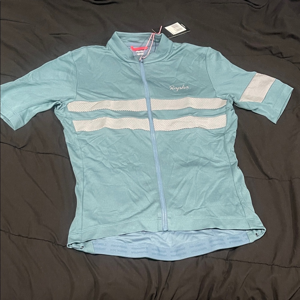 Rapha Light Teal Short Sleeve Cycling Jersey with Reflective Stripes